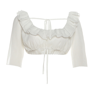 怪诞女孩 易梦玲同款超好看短款上衣荷叶边飘逸半身裙度假套装女