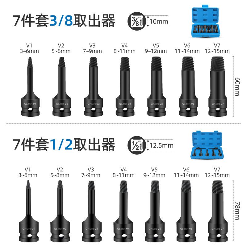 Hi-Spec断丝取出器手动螺丝取出器工具取电动断头丝套装汽修器