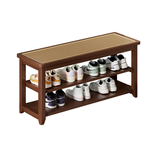 藤编换鞋凳家用门口实木可坐穿鞋凳入户鞋柜门口长条凳轻奢高级感