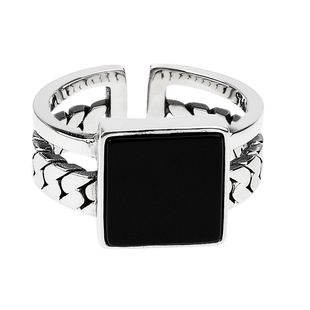 GRGR Enamel Ring S925纯银黑色玛瑙戒指男嘻哈女简约潮流INS可调