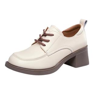 康奈女鞋春季新款英伦风真皮舒适软底小皮鞋系带深口休闲百搭单鞋