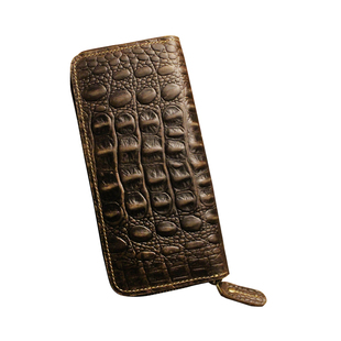 原创手工钱包男女长款拉链真皮钱包复古疯马牛皮鳄鱼纹手拿包手机