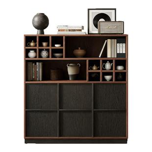 实木骨骼线博古柜多宝阁展示柜中式小储物柜靠墙一体茶水柜置物架