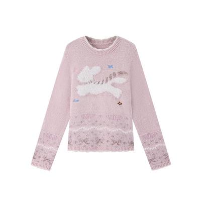 ablueberry粉色小猫毛衣女秋冬
