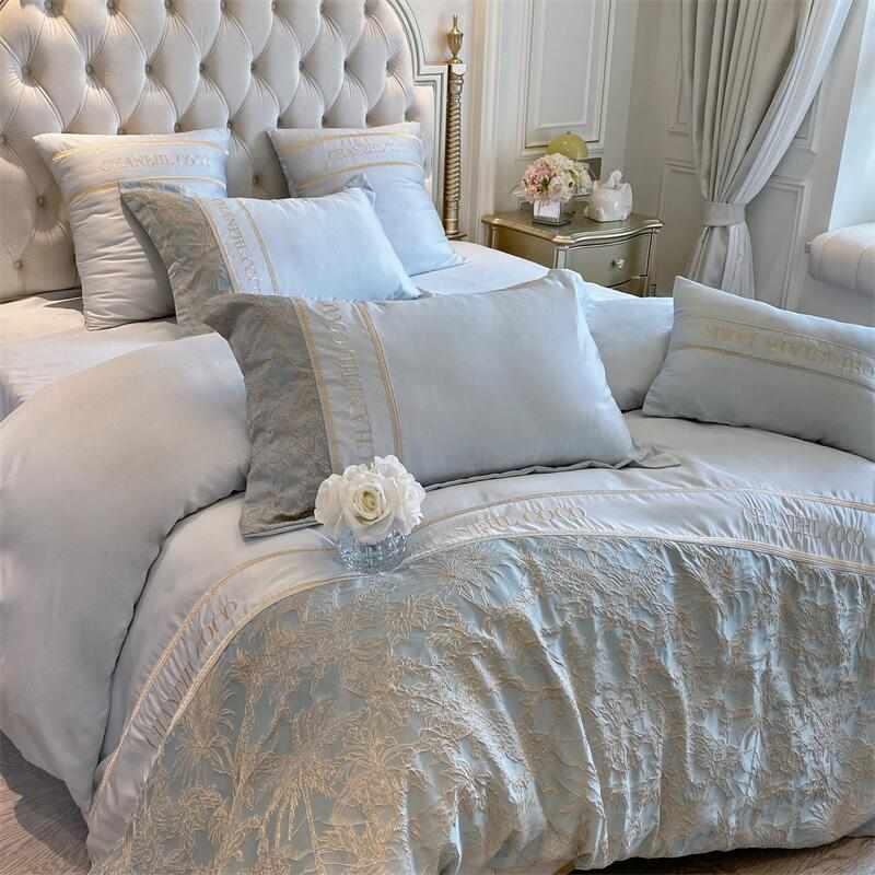 高级感A类全棉磨毛纯棉四件套春夏浮雕刺绣被套床单高档床上用品4