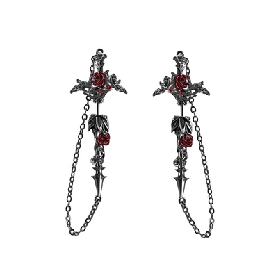 MASW麻秀暗黑辣妹金属玫瑰花耳环