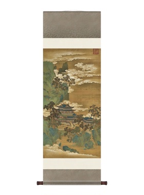 绢本仙山楼阁赵伯驹复刻挂画