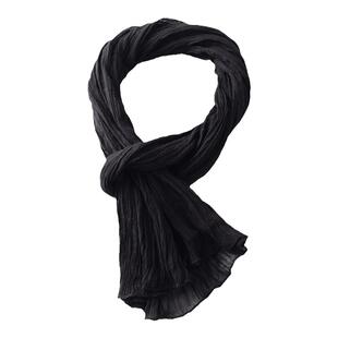 日系春夏黑色薄款小围巾男女小款长条装饰护颈休闲棉麻纯色1.6米