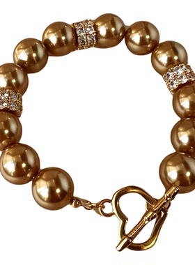 2026新年情人节礼物南洋珍珠浓茶金深香槟正圆轻奢手链送女友妈妈