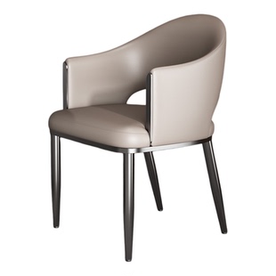 轻奢真皮茶桌主人椅2025新款头层牛皮主人椅别墅高端带扶手餐桌椅