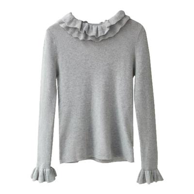 高级感灰温柔风毛衣双层木耳花边暖糯羊毛打底衫修身内搭针织衫