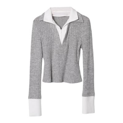 西町村屋纯欲拼接针织长袖小衫