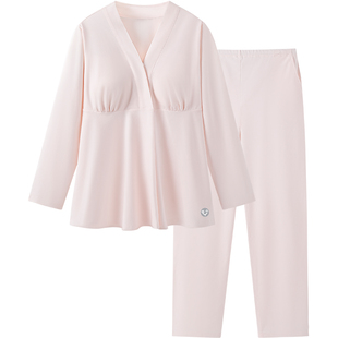 英氏孕妇哺乳睡衣秋冬纯棉产后月子服带胸垫家居服套装可调节大胸