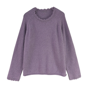 白色花边领毛衣女款2025新款冬季内搭可外穿宽松高级感圆领打底衫