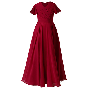 女童红色礼服公主裙中大童主持人晚礼服冬儿童钢琴演奏礼服小提琴