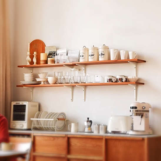 新疆包邮一字隔板置物架实木墙上支架层板厨房杯碗调料纳搁层板