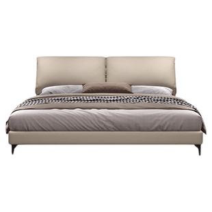 现代简约大象耳朵真皮床意式极简卧室双人储物软包婚床1米8双人床