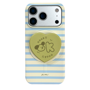 kaia 韩系ins条纹爱心狗狗字母适用苹果17promax手机壳iphone16pro新款15女17pro磁吸支架15pro防摔硬手机套