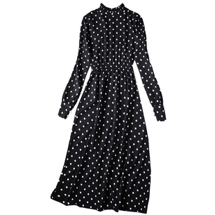 年会连衣裙加绒冬季连衣裙女装高级复古风红裙波点长裙气质名媛