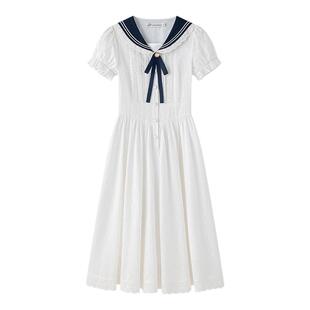 东京岁时记jk裙夏日绝美小裙子学院风海军领修身长款白色连衣裙女
