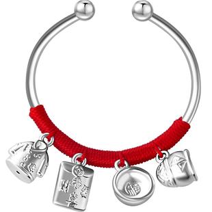 老银匠宝宝银手镯s999纯银新生婴幼儿儿童节礼物满月女足银银镯子