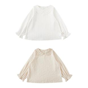 幼悠女童甜可爱蕾丝翻领衬衫春秋柔美花边绵软亲肤纯色休闲上衣潮