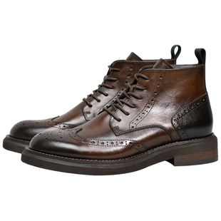 优100英伦风复古马丁布洛克高帮雕花男士潮流休闲皮鞋厚底皮靴子