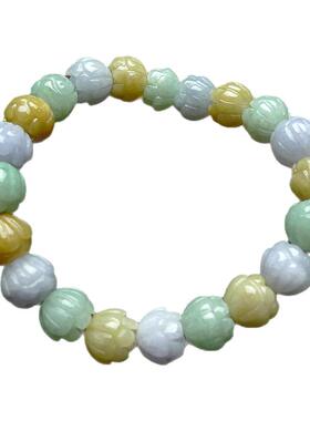 A货翡翠多色福寿莲花手串礼物款