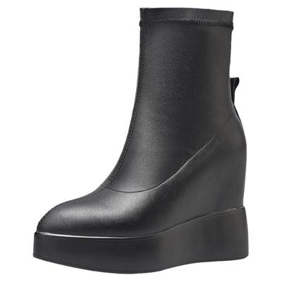 真皮小个子12CM内增高短靴弹力靴