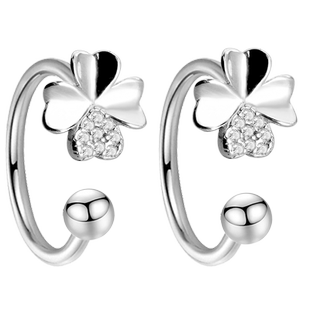 足银耳钉女纯银森系四叶草气质甜美弯钩百搭花朵简约时尚睡觉免摘