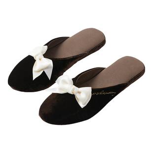 丝绒绣花包头室内家居地板拖鞋防水防滑静音全棉透气吸汗法式高级