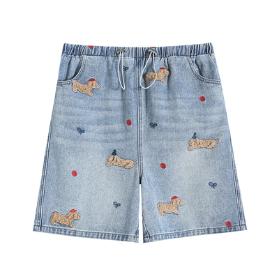 孕之优品孕妇牛仔短裤夏外穿刺绣趣味小狗无托腹孕妇裤2026新款女