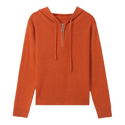 恒源祥春秋季2025新款羊毛拼色连帽双拉链针织衫女装休闲毛衣外套