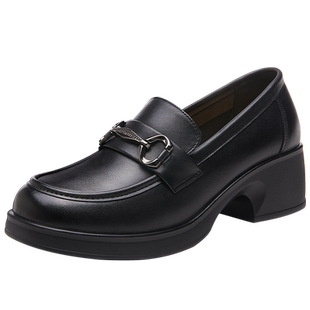 红蜻蜓女鞋春秋新款鞋子厚底增高一脚蹬休闲皮鞋乐福鞋女真皮单鞋