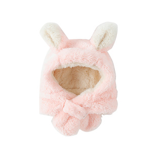 宝宝帽子儿童可爱护耳加绒加厚0一3岁帽子围巾一体婴儿帽子秋冬季