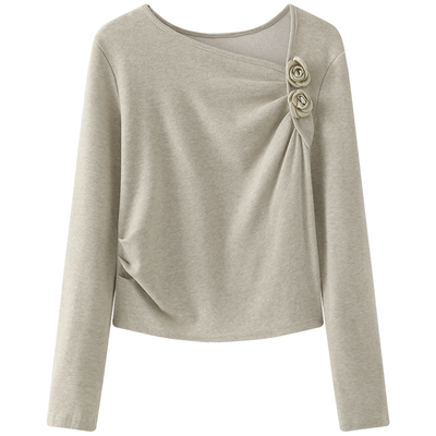 慕兔法式气质正肩斜领打底衫t恤