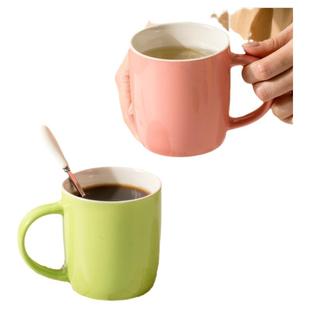 带盖勺陶瓷马克杯情侣咖啡杯男女同款家用简约纯色定制喝茶水杯子
