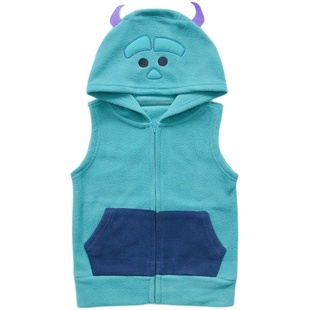 日系春秋宝宝摇粒绒马甲卡通男女童坎肩婴千家儿小童可爱带帽背心