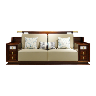 半墨新中式乌金木全实木沙发组合轻奢真皮沙发别墅客厅大户型家具