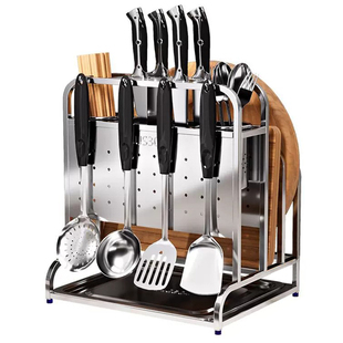 304不锈钢刀架厨房家用台面多功能刀具砧板收纳筷子笼一体置物架