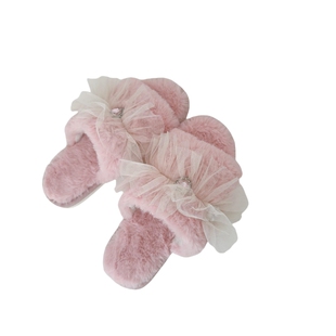 法式公主风拖鞋女家居室内防滑地板拖软底鱼口露趾保暖毛毛拖鞋