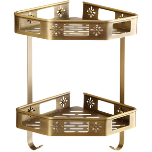 仿古浴室复古浴室铜篮黄铜置物架欧式三角架仿古单层双层转角挂篮