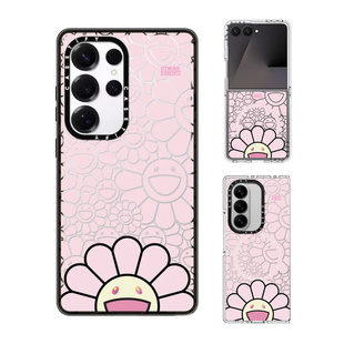 现货CASETiFY联名村上隆太阳花微笑粉色手机壳适用samsung三星S25/S24Ultra+Z Flip/Fold7/6/5磁吸保护套卡通