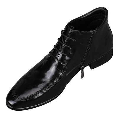 小尖头高帮系带休闲皮鞋切尔西靴