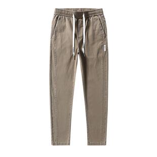 夏季薄款男裤子直筒宽松牛仔长裤子男款松紧腰潮流修身夏天休闲裤