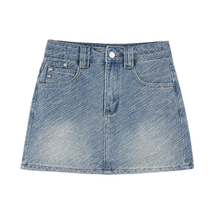 pusumede 【现货6折】怀旧街头 复古浅蓝色牛仔半身裙包臀裙子