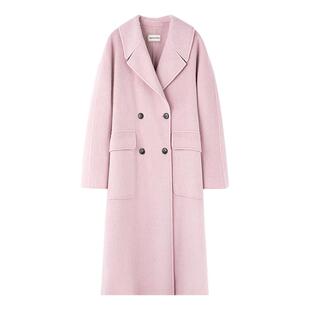 MISSCOCOON可可尼羊毛双面大衣女25秋冬新款直筒粉色长款毛呢外套