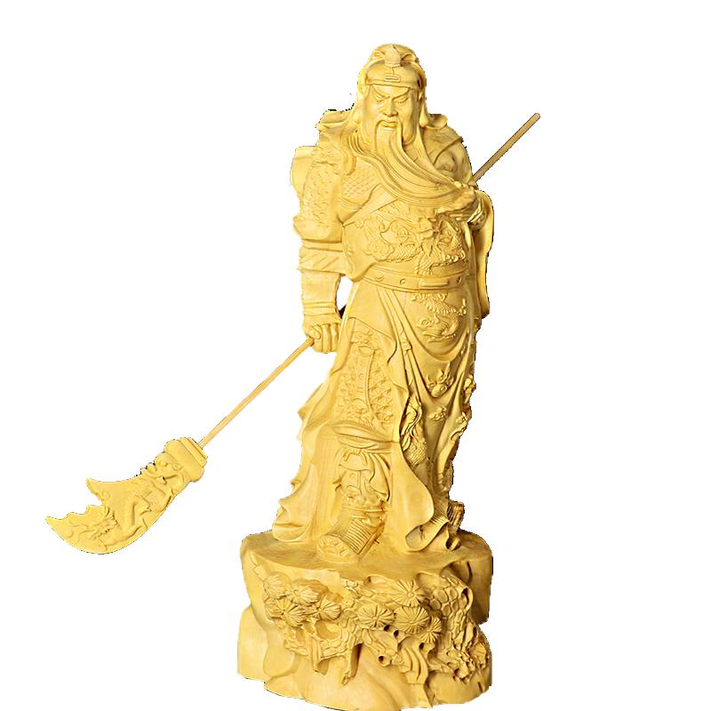 黄杨木雕家居玄关摆件关公