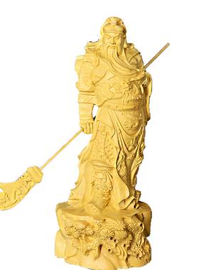 黄杨木雕家居玄关摆件关公