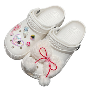 Michelle Girl 2025新款洞洞鞋洞洞包配饰粉色毛绒蝴蝶爱心可拆卸